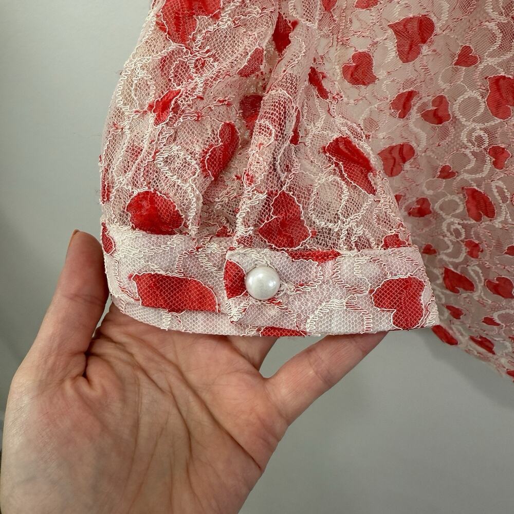 Fairy Heart Ruffle Mock Neck Sheer Mesh Lace Top Sz XL Cottage Prairie Romantic - Picture 7 of 12